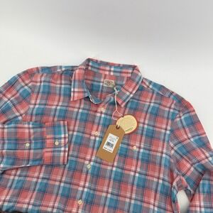 $158 NEW Faherty Brand Sun Berry Plaid Tropical Cotton Shirt XXL Pink Blue